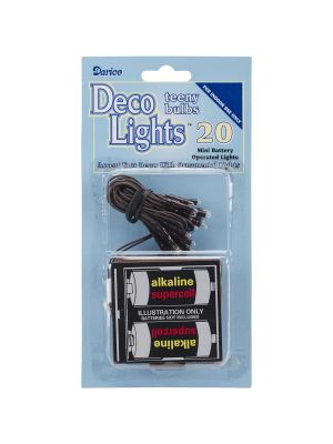 Deco Lights Battery Operated Teeny Bulbs 20 Bulbs White Lights Brown Cord